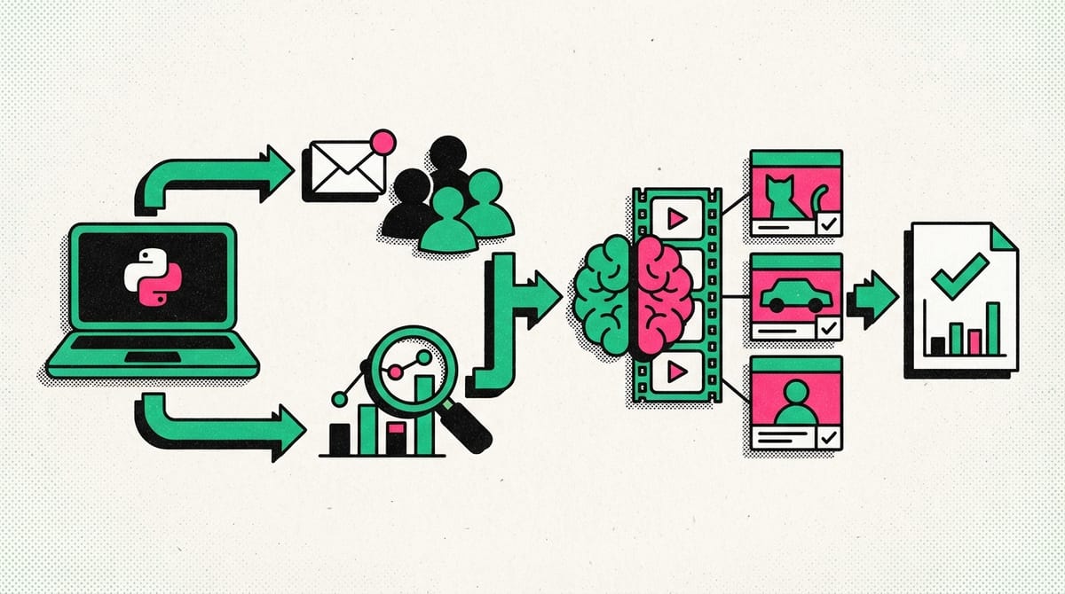 Visual representation of data analytics concepts with Python coding elements and graphs.