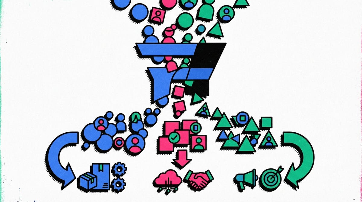 Visual representation of diverse customer segments connected through data analysis and communication.