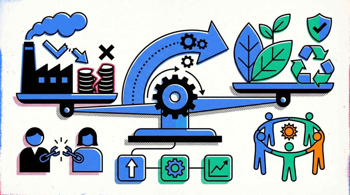 Visual representation of interconnected ecosystems and social impacts, highlighting eco-social costs.