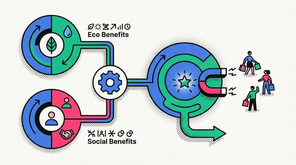 Visual representation of interconnected nature and community symbols illustrating eco-social benefits.