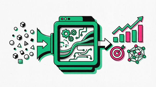 Abstract visualization of data modeling concepts with interconnected nodes and graphs.